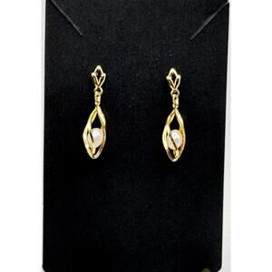 Vintage 14K GF PPC Dangle Earrings Faux Pearl Gold Filled Drop Signed